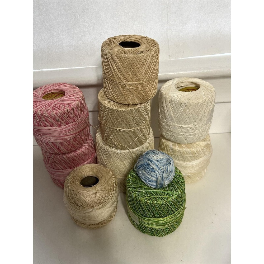 LOT 10 Antique Crochet Yarn Best Six Cord Clarks Big Ball 30 Cord VTG See Pics